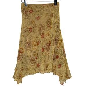 Vintage Floral Chiffon Handkerchief Hem Mini Skirt L Boho Gypsy Fairy 90s